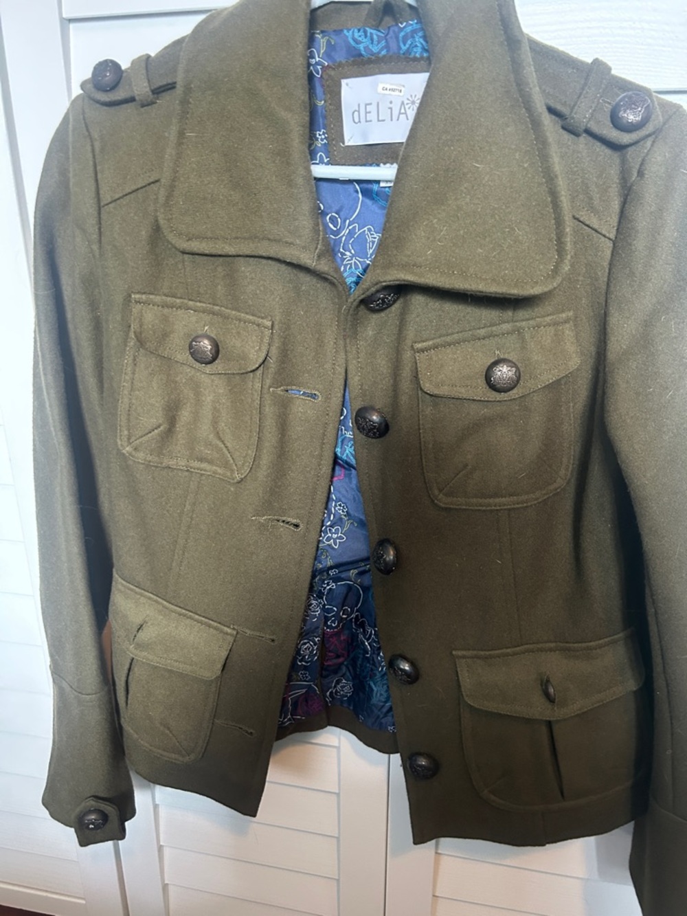 dELiA*s Olive Military-Style Button Front Jacket